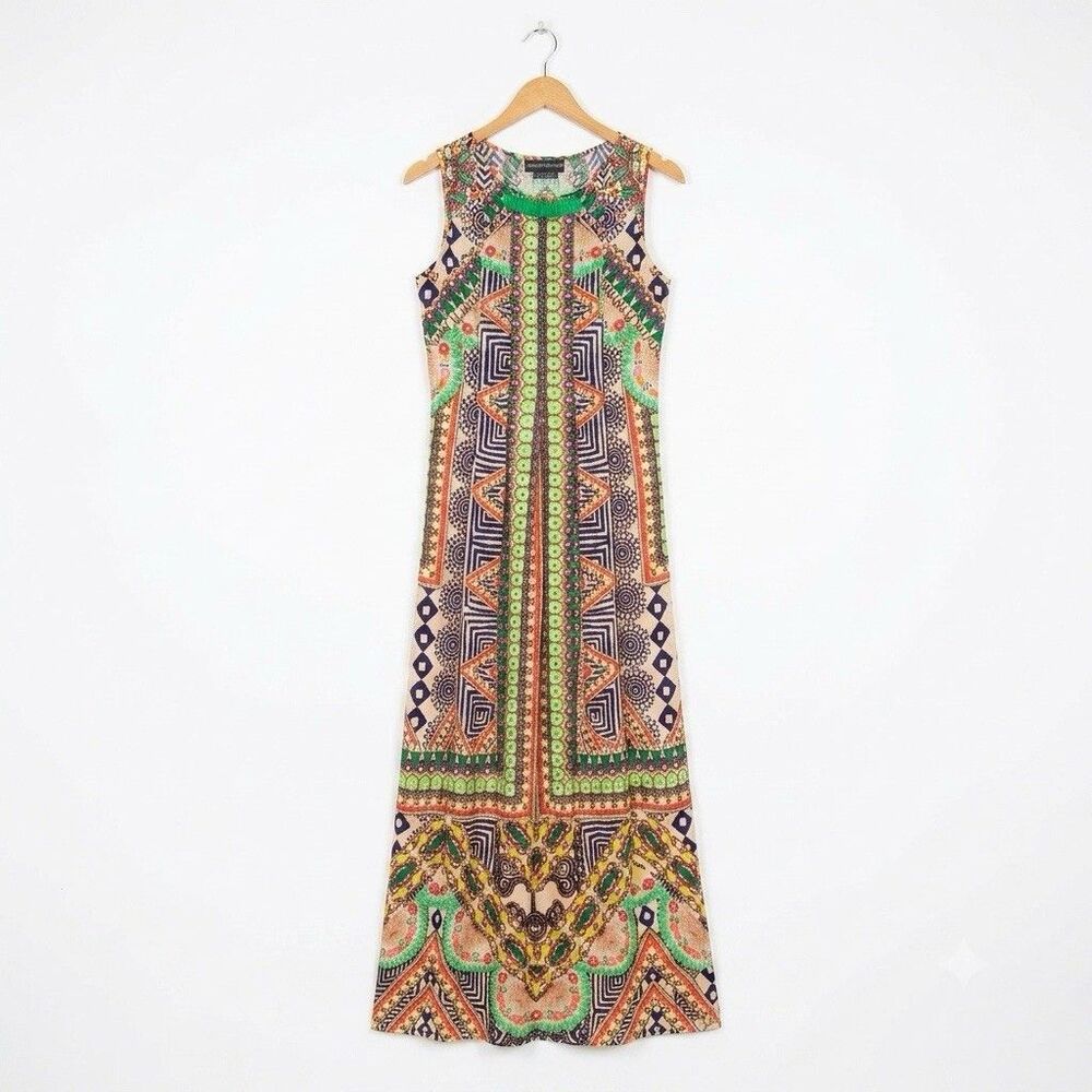 Hemant Nandita Boho Maxi Dress Womens Small Artsy Geometric Tribal Boho Resort